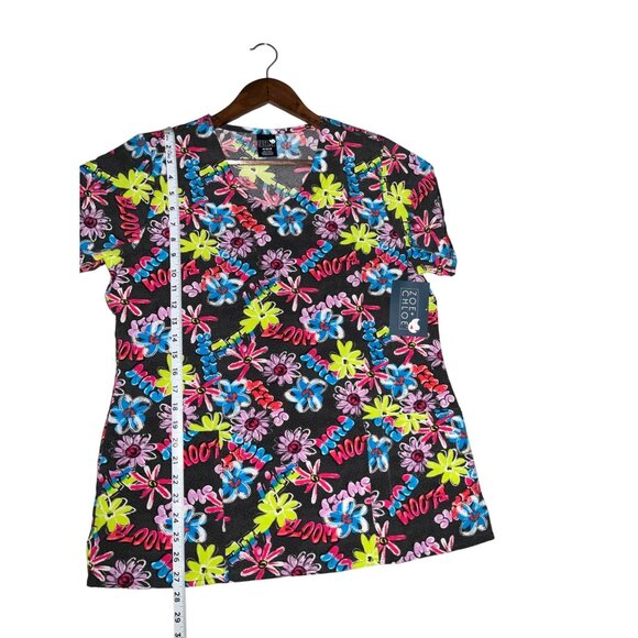 Zoe + Chloe Womens Floral & Woof Print Scrub Top M - Picture 6 of 6